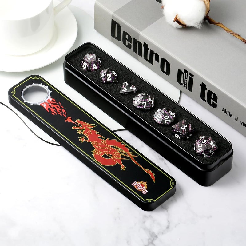 DNDND Stripe Metal DND Dice, Metallic Stripes Dice with Gift Metal Box for Dungeons and Dragons D&D (Purple Stripes) - Image 2